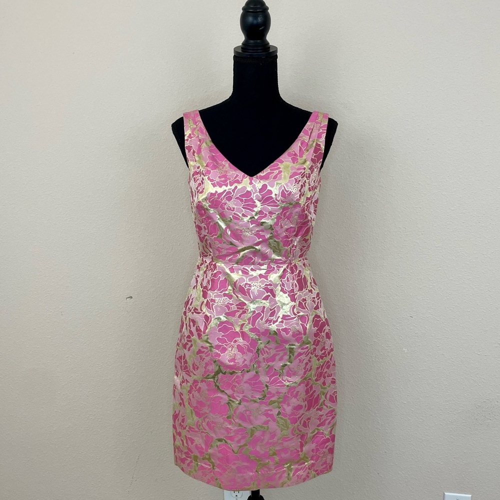 Lilly Pulitzer pink and gold floral dress